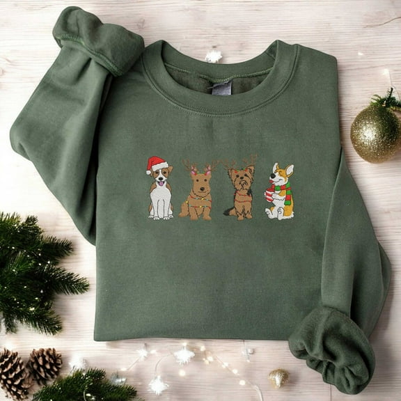 Christmas Holiday Dog Embroidered Sweatshirt