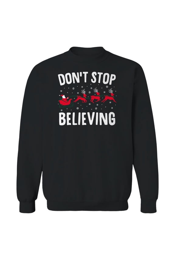 Christmas Holiday Dont Stop Believing Graphic Black Men's Cotton Pullover Sweatshirt