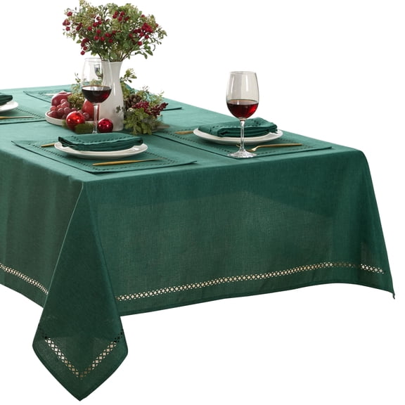 Holiday Evergreen Provence Lattice Cutwork 60 x 144 inch Rectangle Fabric Dining Tablecloth