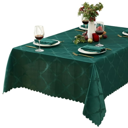 Christmas Holiday Evergreen Ribbons and Bows Damask 60 x 144 inch Rectangle Fabric Tablecloth