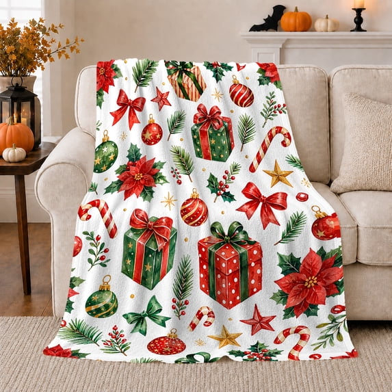 Christmas Holiday, Festive Holiday Scene, Warm Flannel Blanket for Living Room and Reading Nook with Detailed Artwork, Art Lovers Christmas Gift, Festive Home Decor