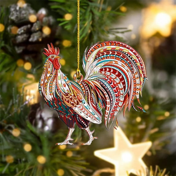 Christmas Holiday Festive Ornament Double Sided Acrylic Ornament/ Christmas Chicken Pendant 9Cm