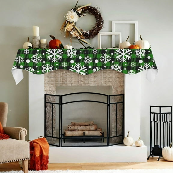 Christmas Holiday Fireplace Mantel Scarf | Green Flakes | Mantle Runner