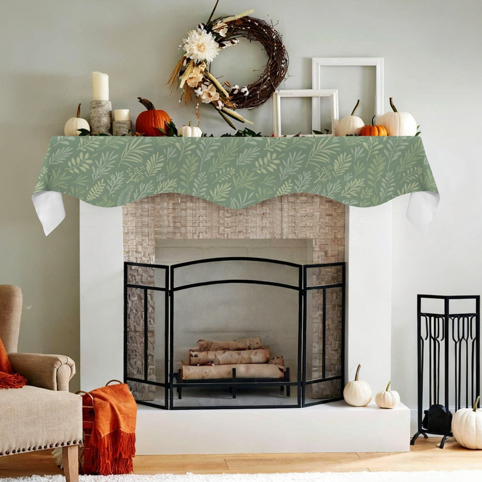 Christmas Holiday Fireplace Mantel Scarf | Green Wheat | Mantle Runner ...