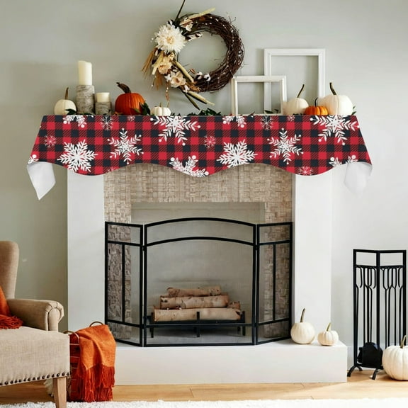 Christmas Holiday Fireplace Mantel Scarf | Red Snow | Mantle Runner