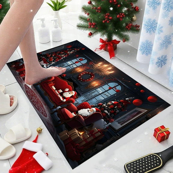 Christmas Holiday Floor Mat Absorbent Nonslip for Entrance Kitchen Bathroom with Anti-Fatigue Cushioning 23.62x15.75 Inch