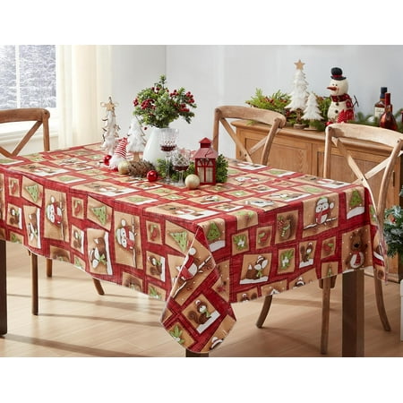 Christmas Holiday Forest Animal Friends 60 x 120 inch Rectangle Vinyl Flannel Back Dining Tablecloth
