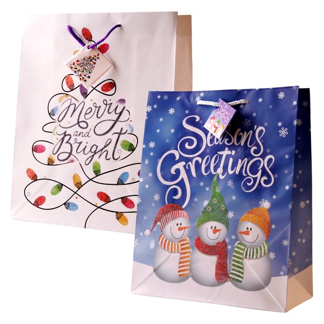 Christmas Holiday Gift Bag With Glitter Medium Size Cheer Assortment 12