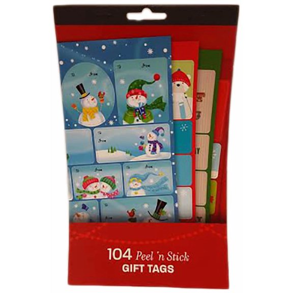 Christmas Holiday Gift Tags Peel And Stick Book Of 104 Snowman, No Peeking, Bear