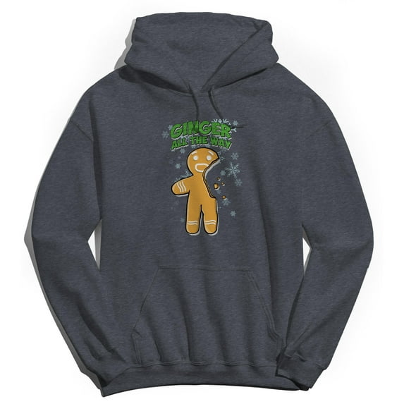 Christmas Holiday Ginger All The Way Graphic Dark Heather Grey Men's Cotton Pullover Hoodie