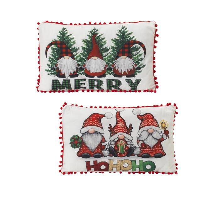 Festive Christmas Gnome Cotton Linen Throw Pillow Set
