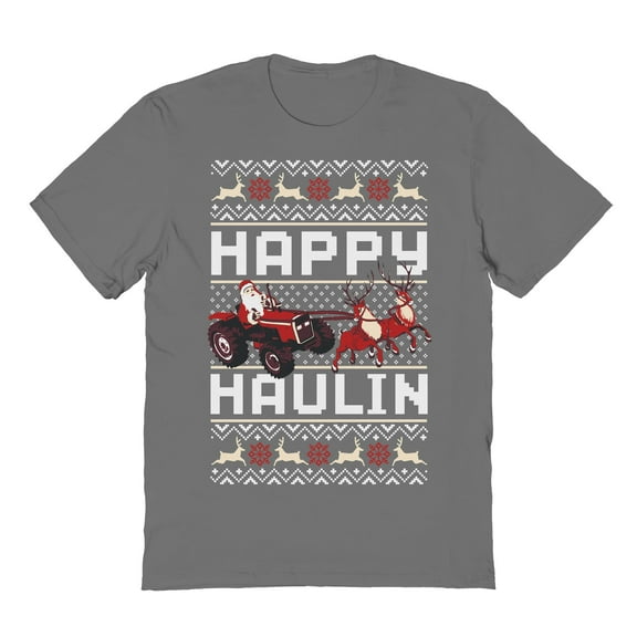 Christmas Holiday Happy Haulin' Graphic Charcoal Men's Cotton T-Shirt