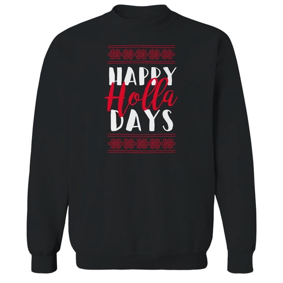 Christmas Holiday Happy Holla Days Script Graphic Black Men's Cotton Pullover Sweatshirt