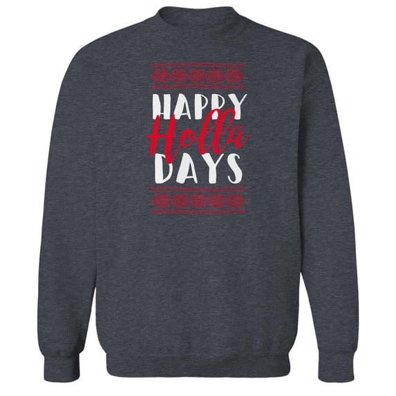 Christmas Holiday Happy Holla Days Script Graphic Dark Heather Men's Cotton Pullover Sweatshirt