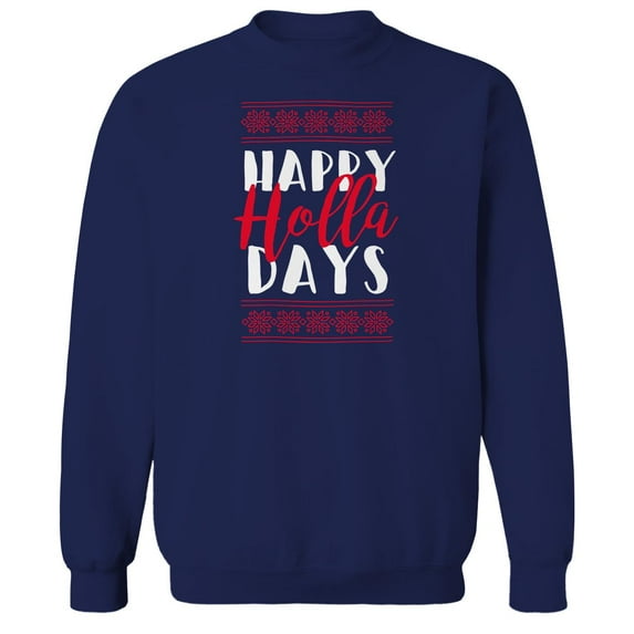 Christmas Holiday Happy Holla Days Script Graphic Navy Men's Cotton Pullover Sweatshirt