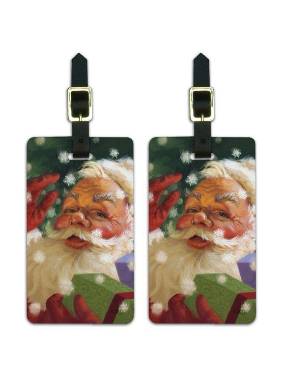 Christmas Holiday Hello Santa Claus Luggage ID Tags Suitcase Carry-On Cards - Set of 2