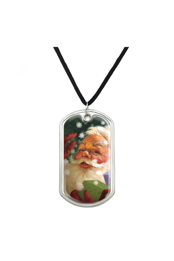 Christmas Holiday Hello Santa Claus Military Dog Tag Pendant Necklace with Cord