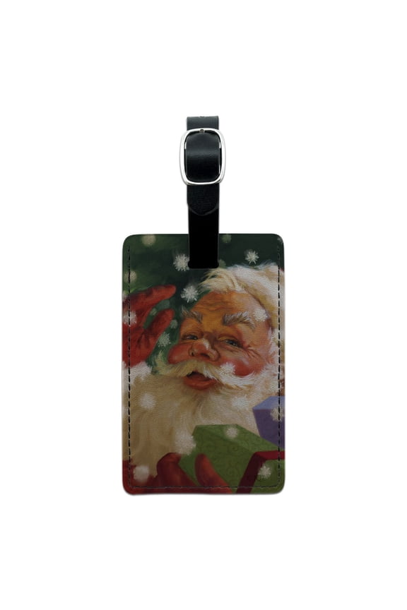 Christmas Holiday Hello Santa Claus Rectangle Leather Luggage Card Suitcase Carry-On ID Tag