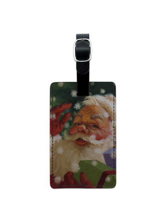 Christmas Holiday Hello Santa Claus Rectangle Leather Luggage Card Suitcase Carry-On ID Tag