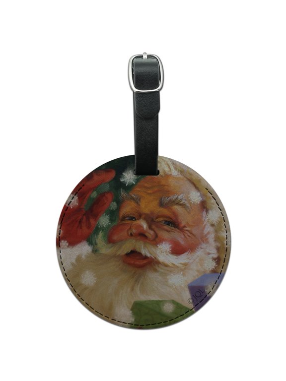 Christmas Holiday Hello Santa Claus Round Leather Luggage Card Suitcase Carry-On ID Tag