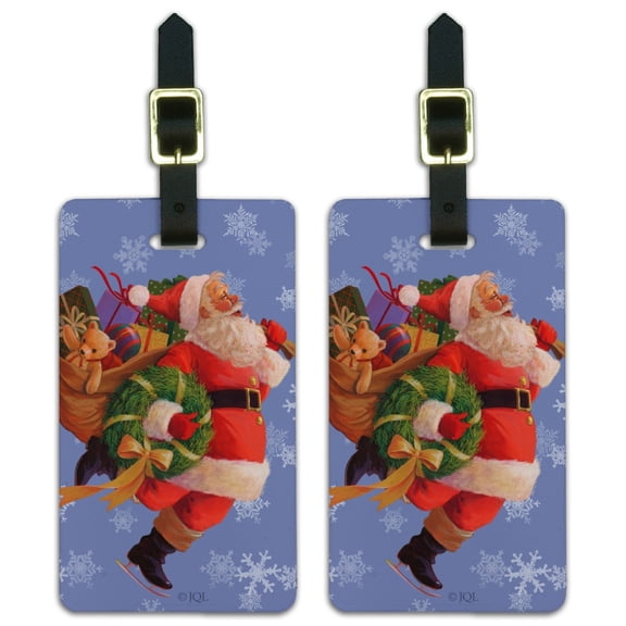Christmas Holiday Here Comes Santa Luggage ID Tags Suitcase Carry-On Cards - Set of 2