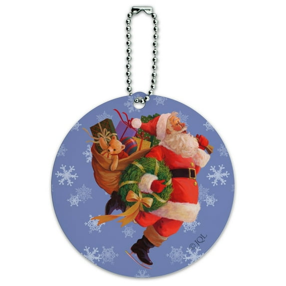 Christmas Holiday Here Comes Santa Round Luggage ID Tag Card Suitcase Carry-On