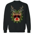 thumbnail image 1 of Christmas Holiday Holiday Reindeer Head Graphic Black Men's Cotton Pullover Sweatshirt, 1 of 1