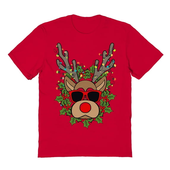 Christmas Holiday Holiday Reindeer Head Graphic Red Men's Cotton T-Shirt