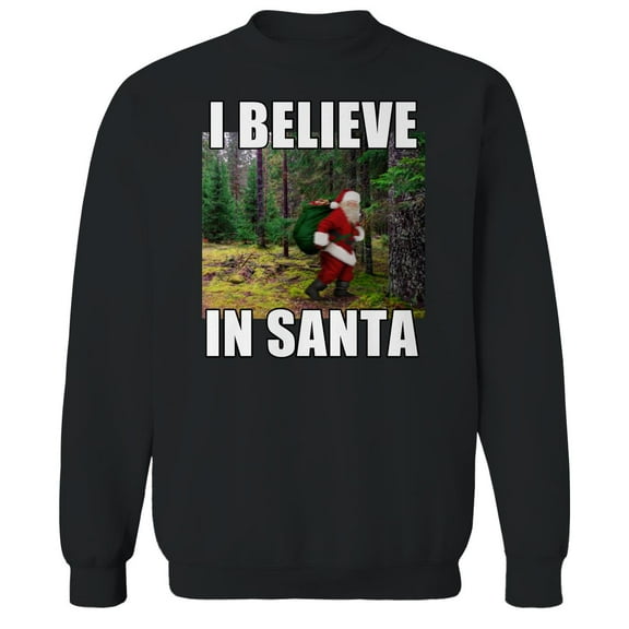 Christmas Holiday I Believe Graphic Black Men's Cotton Pullover Sweatshirt