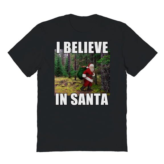 Christmas Holiday I Believe Graphic Black Men's Cotton T-Shirt