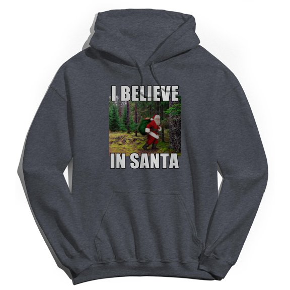 Christmas Holiday I Believe Graphic Dark Heather Grey Men's Cotton Pullover Hoodie