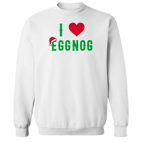 Christmas Holiday I Love Eggnog Graphic White Men's Cotton Pullover Sweatshirt