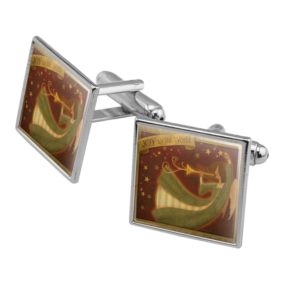 Christmas Holiday Joy to the World Angel Square Cufflink Set - Silver or Gold