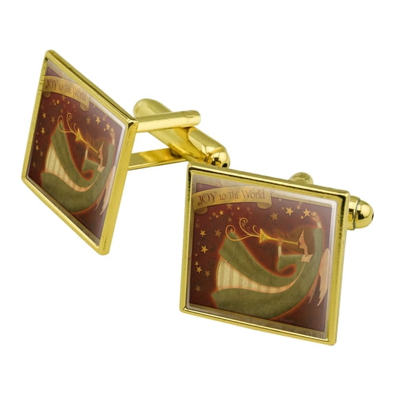 Christmas Holiday Joy to the World Angel Square Cufflink Set - Silver or Gold