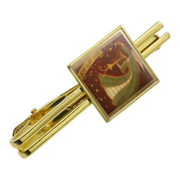 Christmas Holiday Joy to the World Angel Square Tie Bar Clip Clasp Tack- Silver or Gold