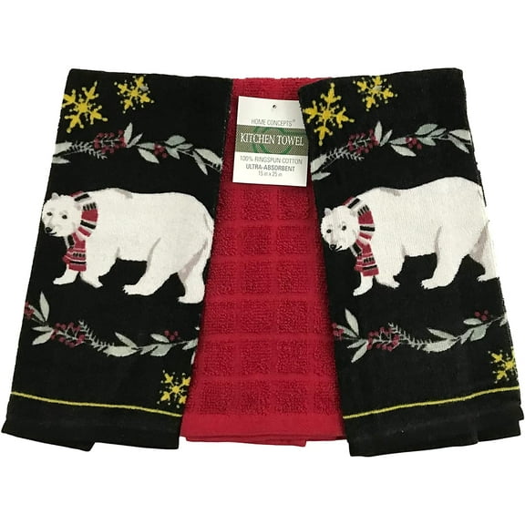 Christmas Holiday Kitchen Towels: Let It Snow Polar Bear Snowflakes Buffalo Check Design (Polar Bear)