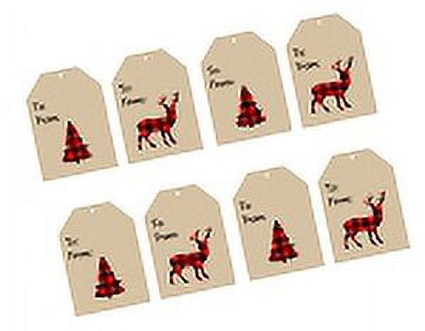 CAKESUPPLYSHOP Christmas Holiday Lumberjack Red & Black Buffallo Plaid Collection (32pack Kraft Gift Tags)