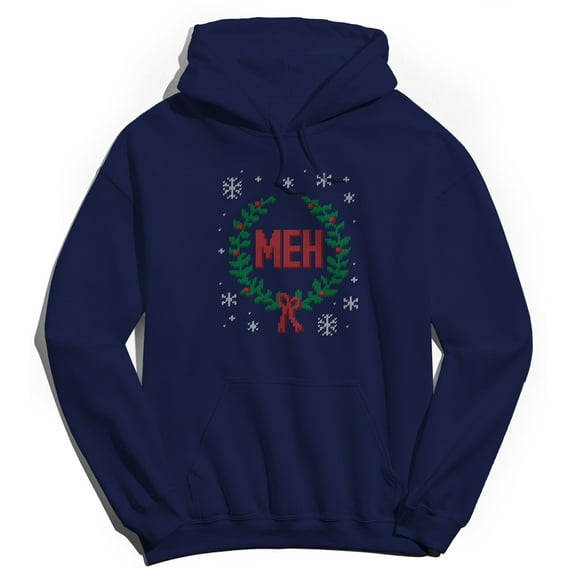 Christmas Holiday Meh Xmas Graphic Navy Men's Cotton Pullover Hoodie