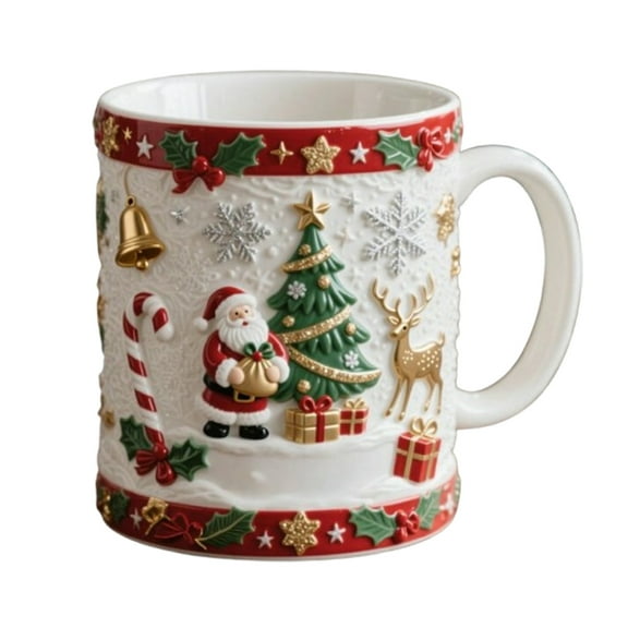 Christmas Holiday Melody Mug – Festive Ceramic Coffee Cup with Santa, Reindeer & Music Notes – Holiday Gift for Home, Office, or Party