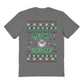 thumbnail image 1 of Christmas Holiday Meowy Xmas Sweater Print Graphic Charcoal Men's Cotton T-Shirt, 1 of 1