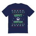 thumbnail image 1 of Christmas Holiday Meowy Xmas Sweater Print Graphic Navy Men's Cotton T-Shirt, 1 of 1