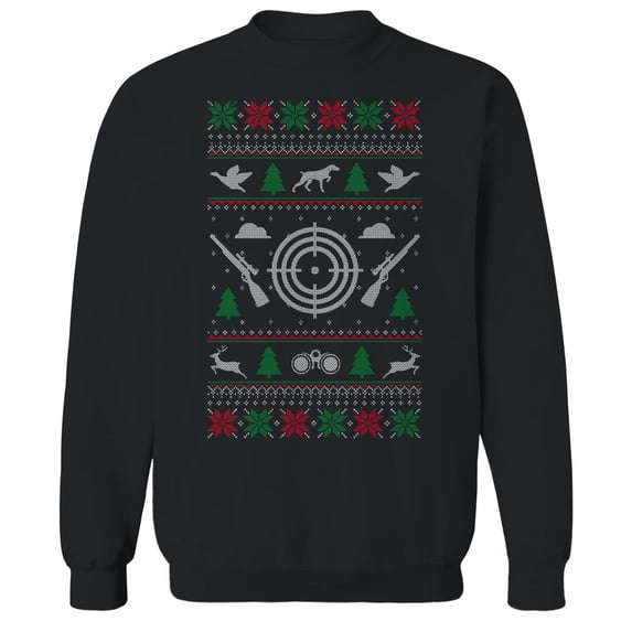Christmas Holiday Merry Huntmas Graphic Black Men's Cotton Pullover Sweatshirt