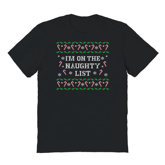 Christmas Holiday Naughty List Graphic Black Men's Cotton T-Shirt