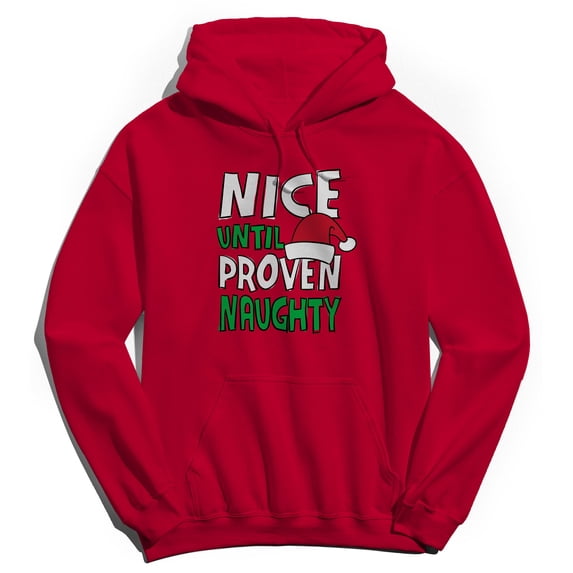Christmas Holiday Nice Until Proven Naughty Graphic Red Men's Cotton Pullover Hoodie