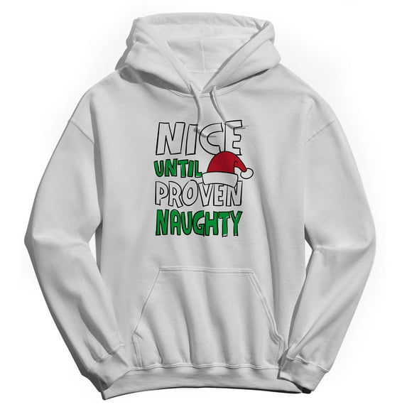 Christmas Holiday Nice Until Proven Naughty Graphic White Men's Cotton Pullover Hoodie