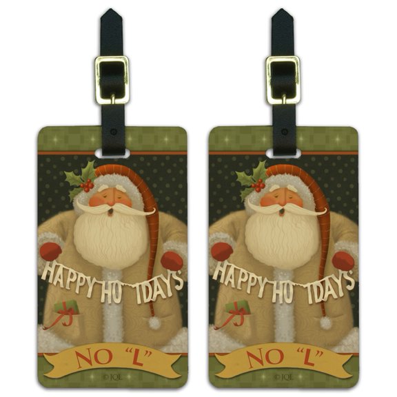 Christmas Holiday No L Noel Santa Happy Luggage ID Tags Suitcase Carry-On Cards - Set of 2