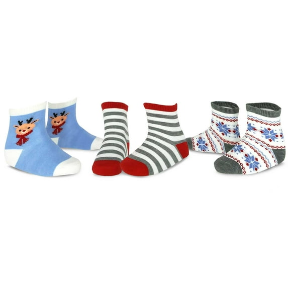 Christmas Holiday Novelty Little Kids Crew Socks 3-Pair (6-8 Years, Reindeer Stripes Snowflake)