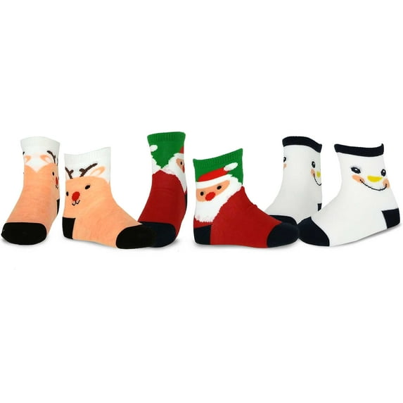 Christmas Holiday Novelty Little Kids Crew Socks 3-Pair (6-8 Years, Santa Snowman Smile)