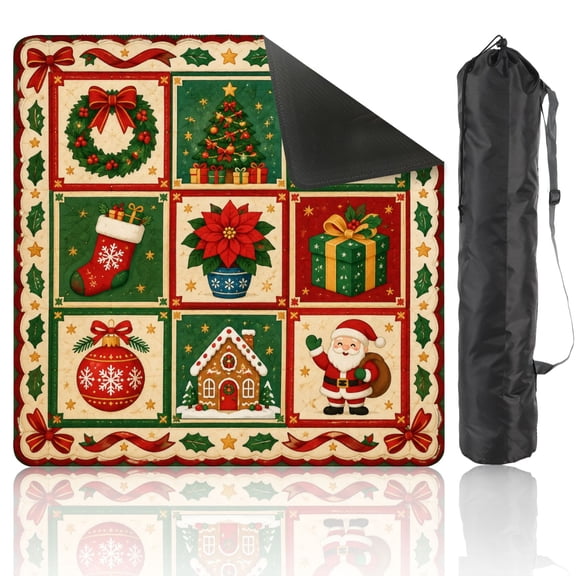 Christmas Holiday Patchwork Mahjong Mat 31.5" x 31.5" Non-Slip Noise Reduction Wreath Tree Candy Cane Santa Festive American Table Mat for Mahjong Tiles Dominoes Card Board Game Gifts