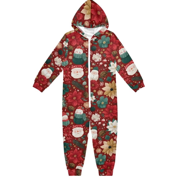 Christmas Holiday Pattern One Piece Pajamas Soft Jumpsuit Cozy Sleep and Play Romper Zipper and Pockets 12-13Y